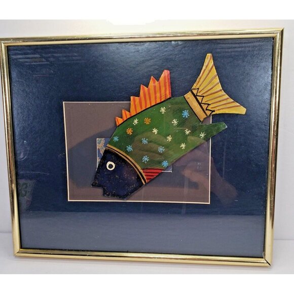 Lawrence Unlimited Whimsy Fish Cut Out Folk Art Framed - Picture 1 of 4